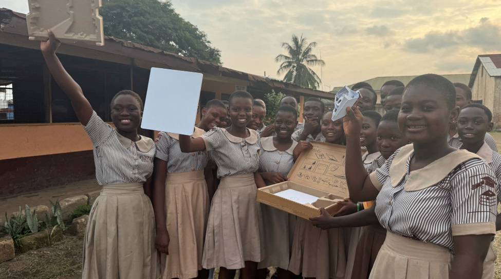 Students celebrating with art materials, Our Future Prize regional network in Africa